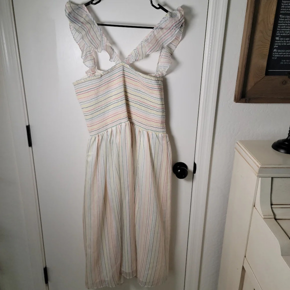 Madewell Ruffle-Strap Smocked Dress in Rainbow Stripe | Size XL | Maxi Dress - Picture 9 of 12